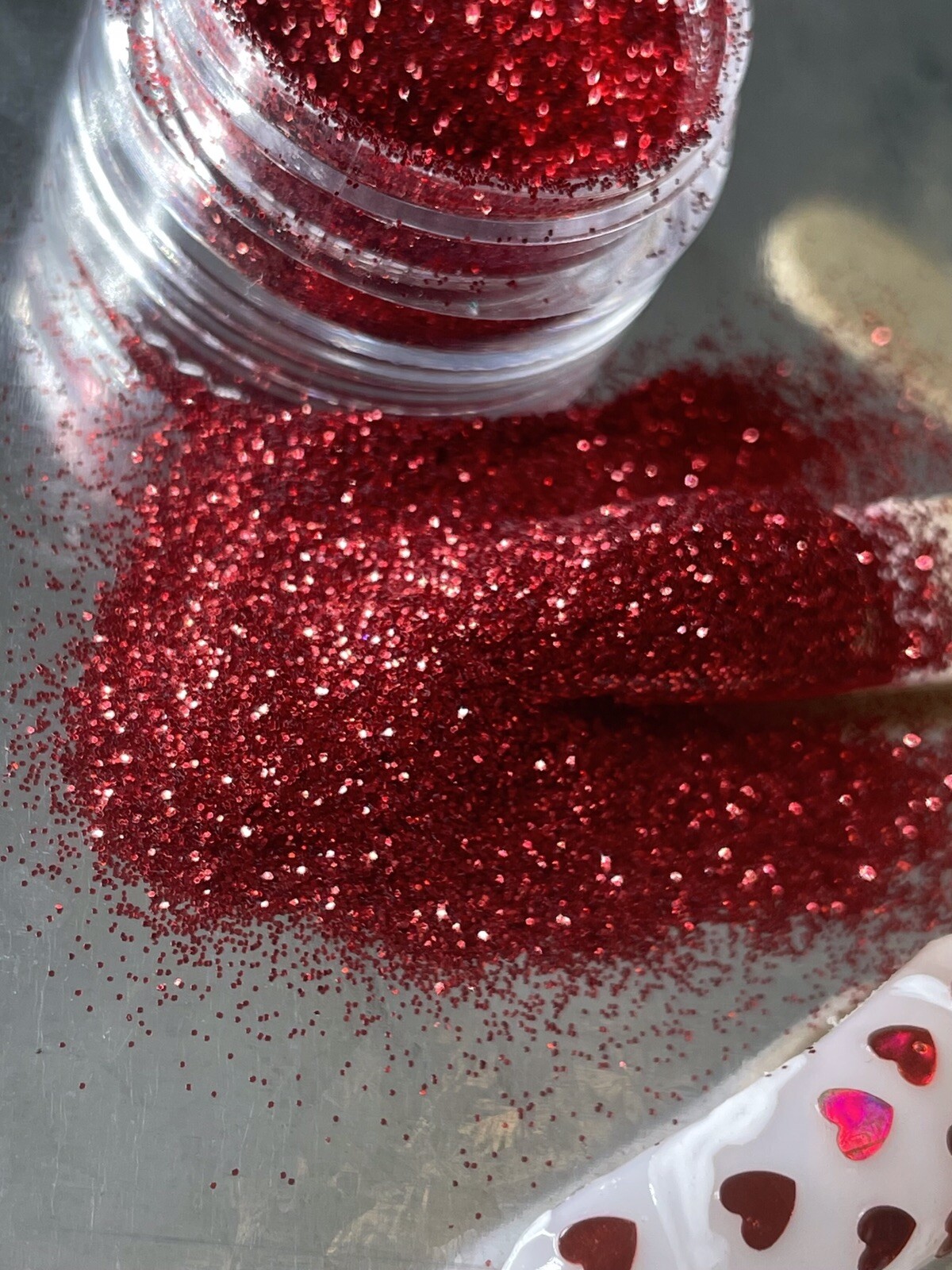 Red Heart Shape Red Pumps Glitter Stack Nails Make-up Color Shifting Glitter