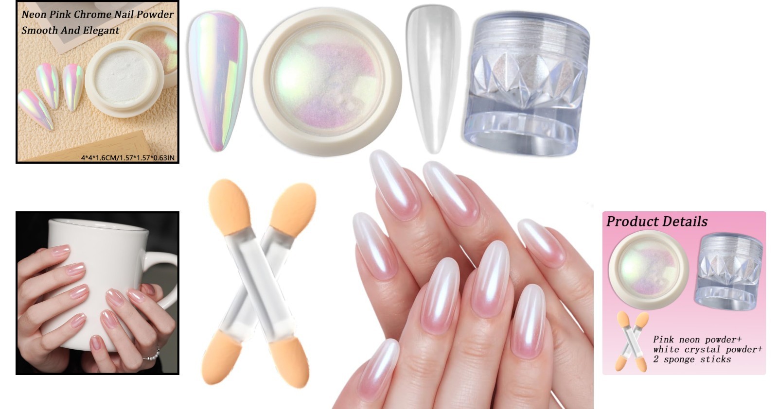 Aurora Rainbow Chrome Nail Powder Set with Pearlescent Mirror Effects & Brushes