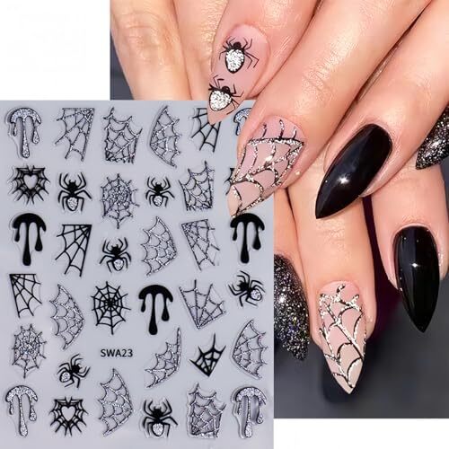 7 Sheets Halloween Nail Art Stickers Ghost Nail Decals Horror Web and Spider