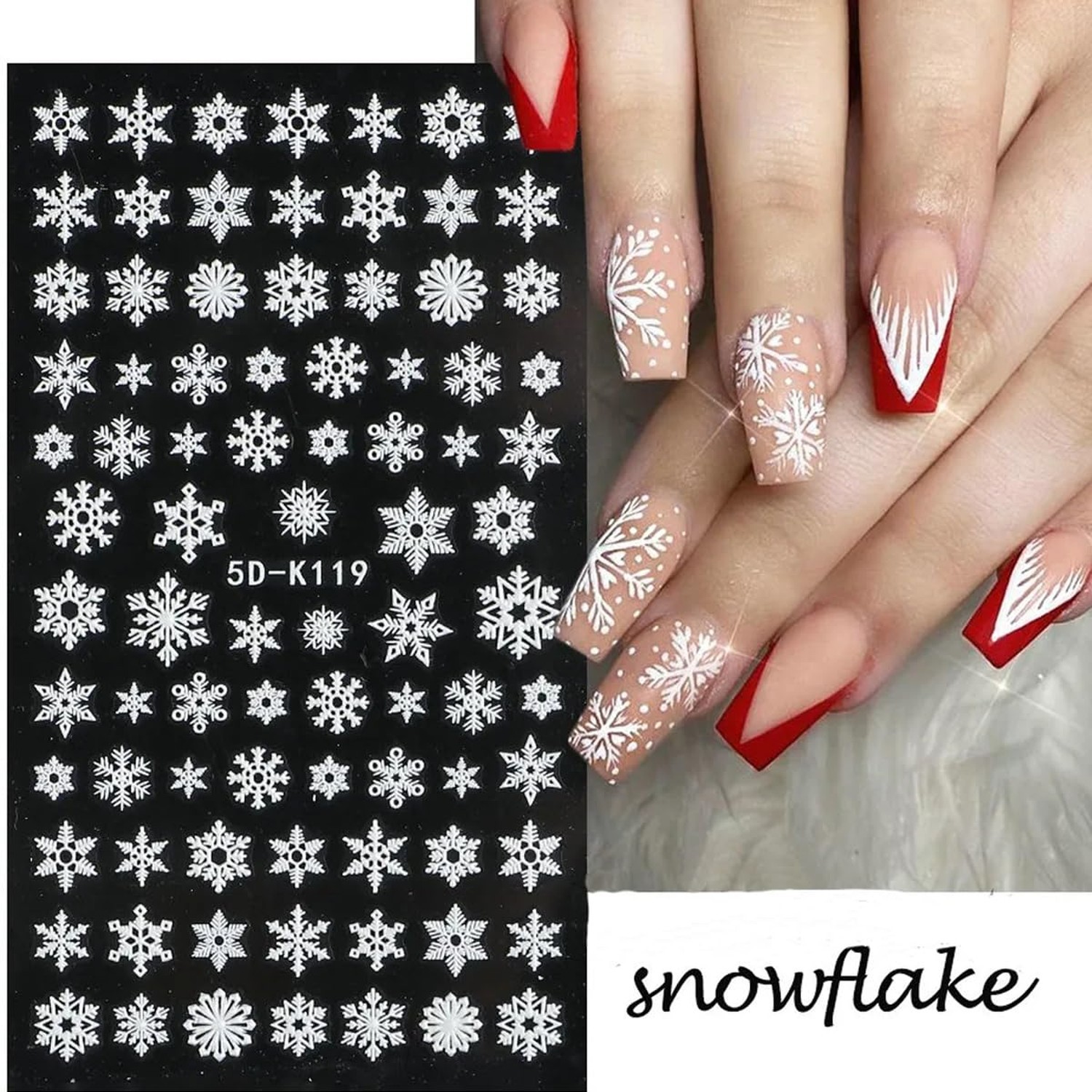 5D Embossed White Snowflake Nail Art Stickers,6 Sheets Engraved Snowflakes Na…