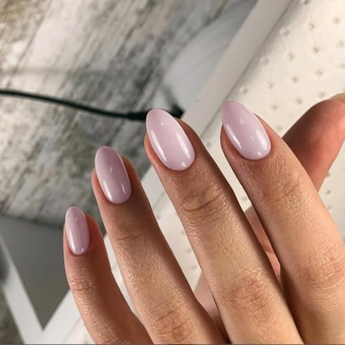Pastel Light Pink Press on Nails Short Oval, Glossy Soft Gel Fake oval pink