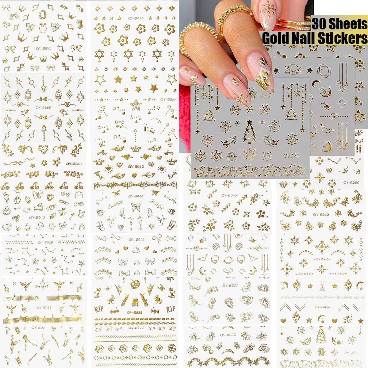 90 Sheets 3D Floral Nail Art Stickers with Rhinestones & Storage Book, 5000 Piec
