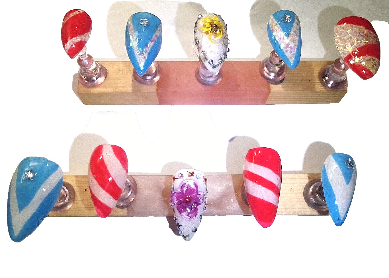 KFN Press on nails​|Handmade Puerto Rico Flag| Almond Medium| Luxury|Gel Kit