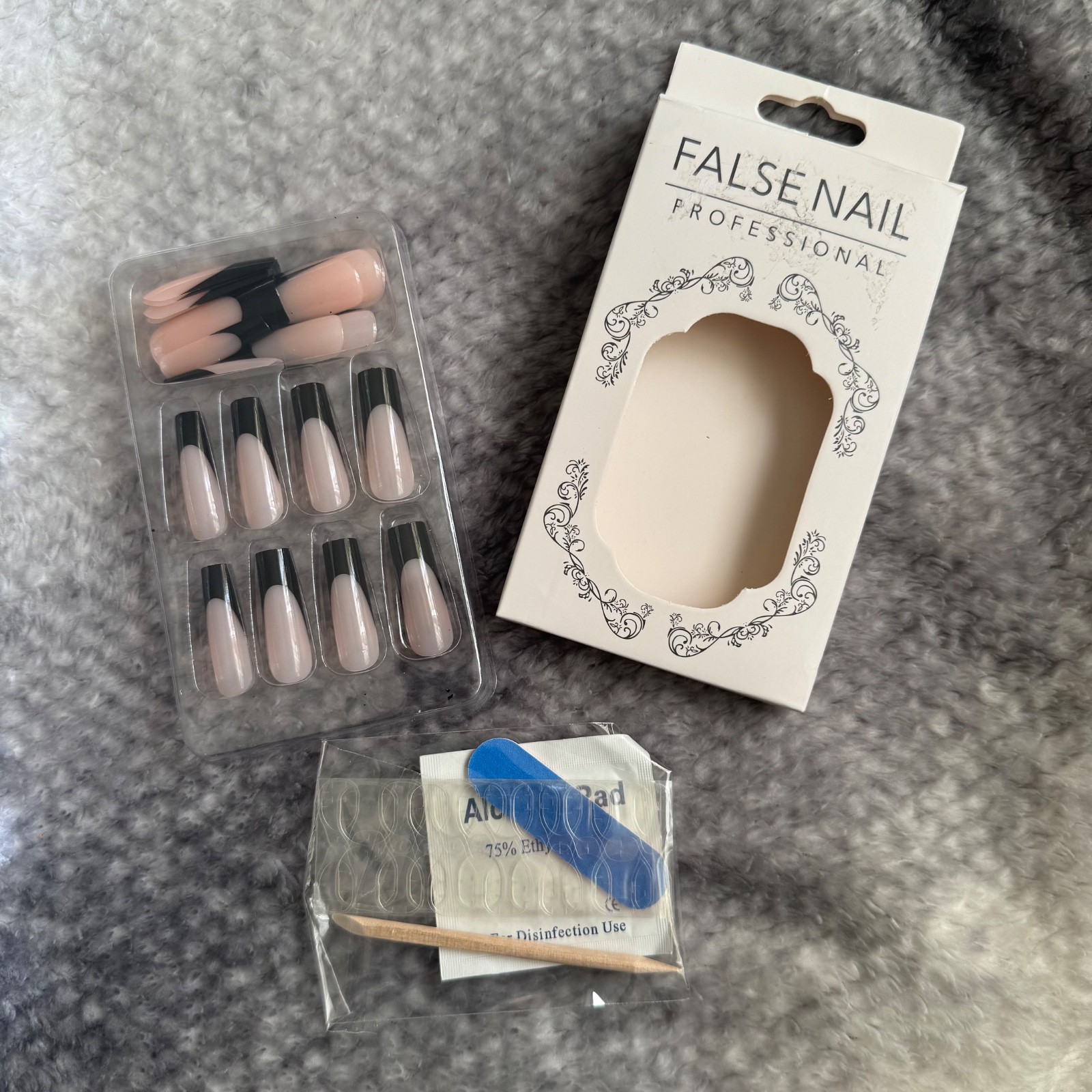 Professional False Nail Easy Application Nail Tip Coffin Shape Black French Tip