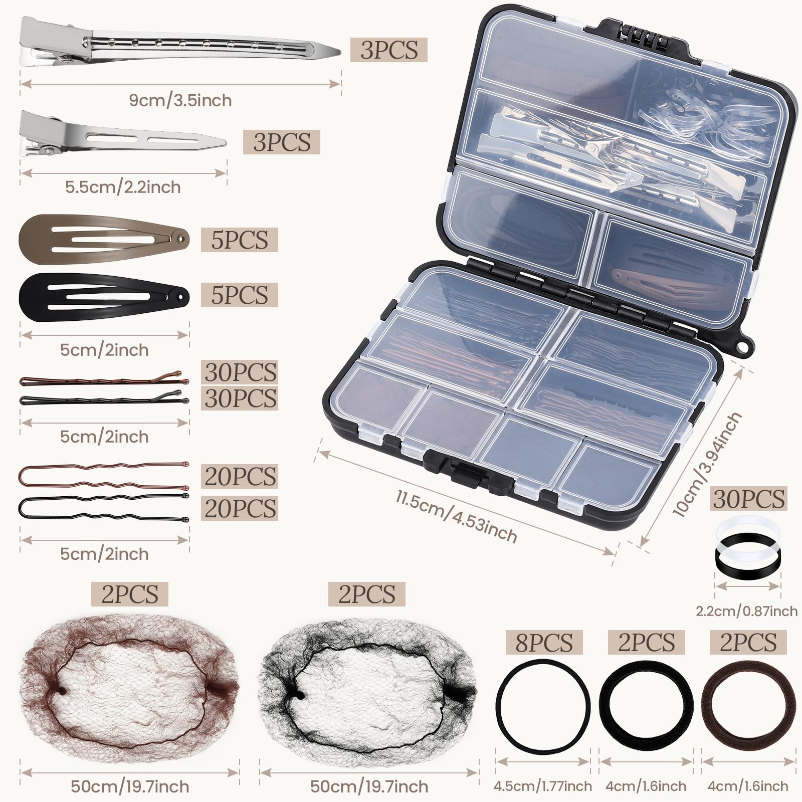 Teenitor 163psc Hair Accessories Kit, 1 Count (Pack of 163), Brown and black