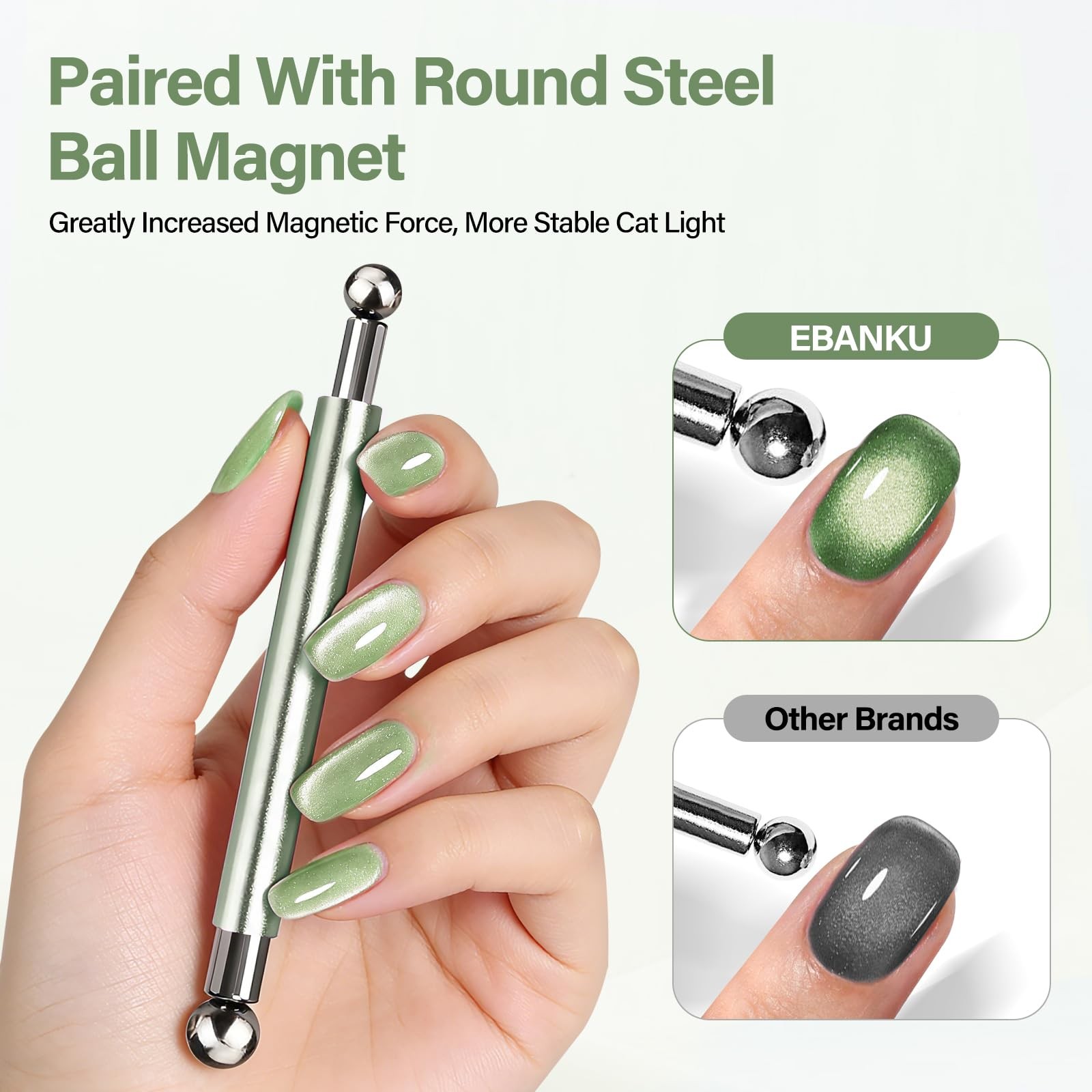 EBANKU 3-in-1 Cat Eye Magnet Nail Art Tool, Double-Head Cylindrical Round Ball