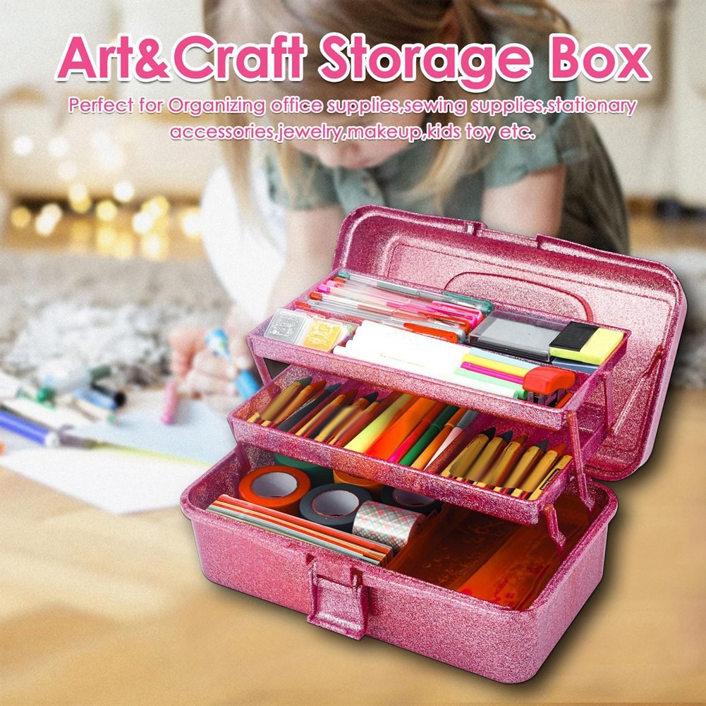 Glitter & Craft Tool Storage Box,3-Layer Stackable Carry Tackle Box Sewing5900