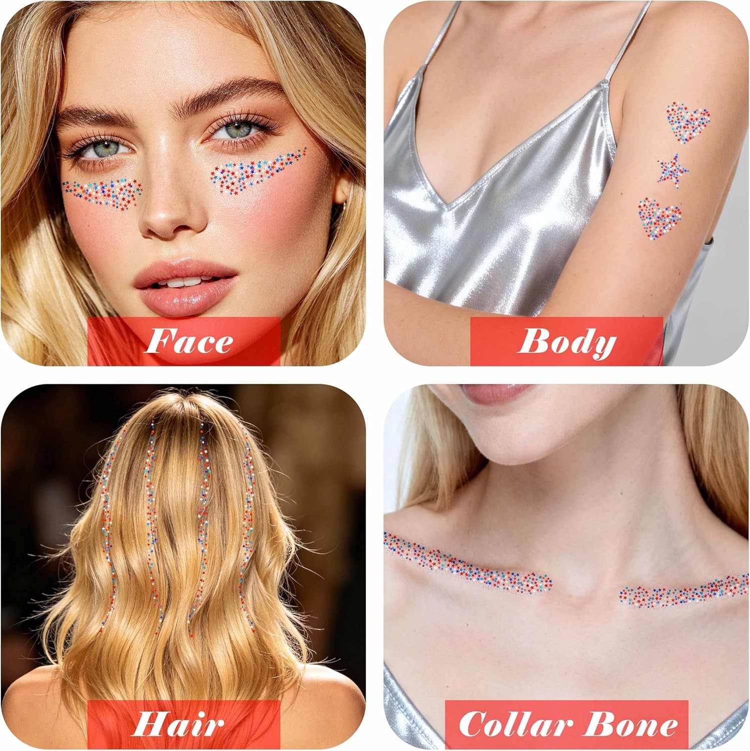 50g Star Shaped and Body Glitter Face Glitter Gel, Patriotic