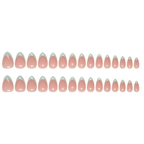 30Pcs Mint Green Press on Nails French Tip Fake Nails Short Almond Shape