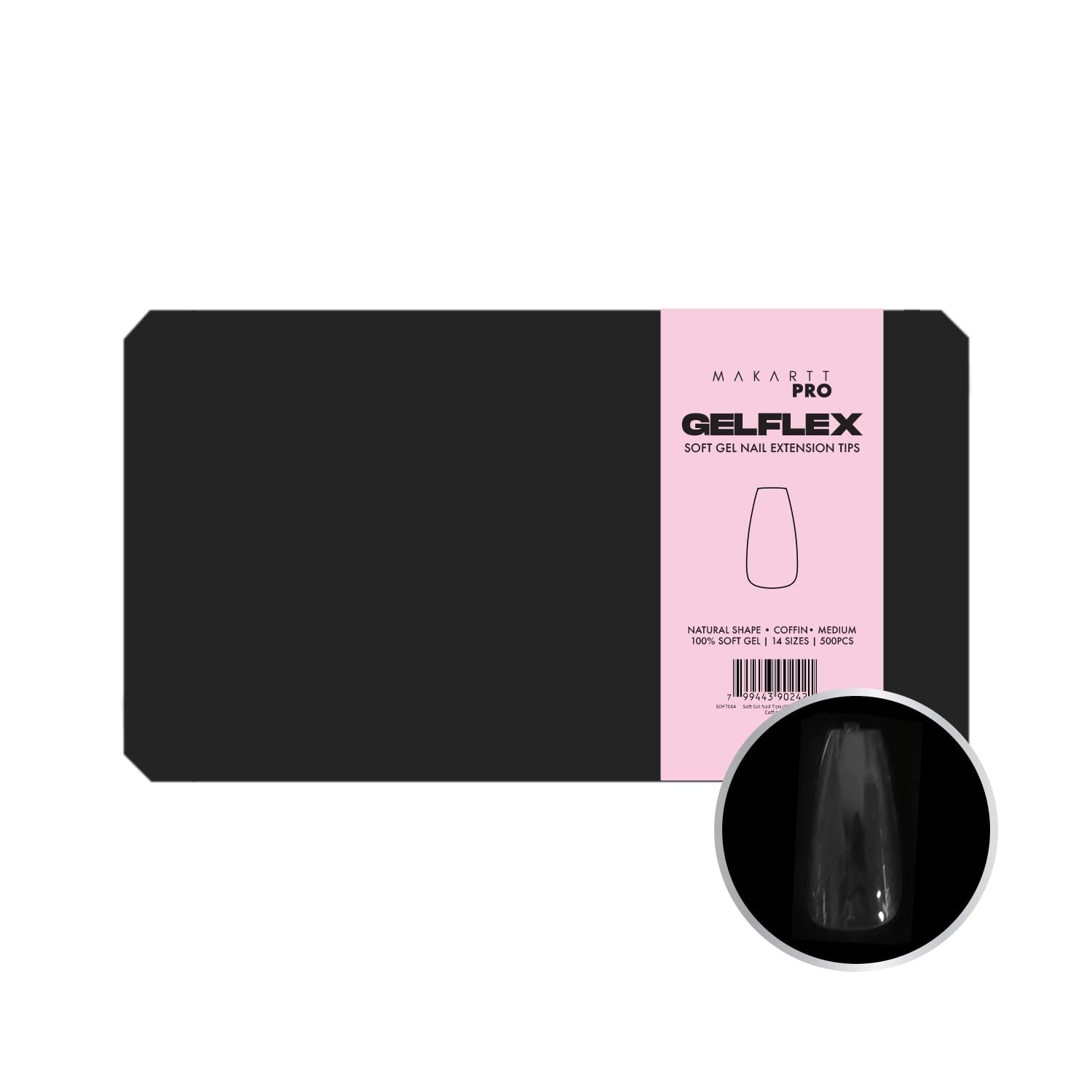 Makartt Pro GelFlex Soft Gel Clear Nail Extension Tips Medium Coffin 500pc Box!