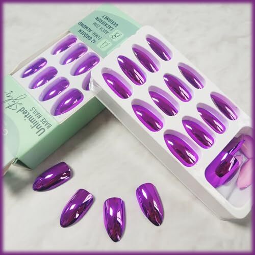 Chrome Metal Press on Nails Glossy Shine False Nails Gel Glue on Nails Purple