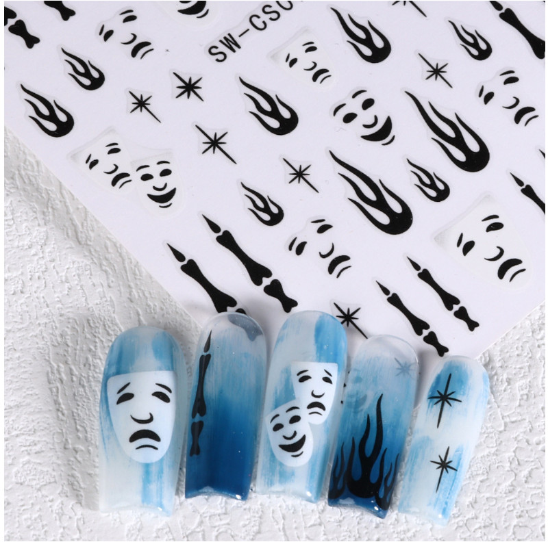 Clown Nail Stickers 3D Halloween Candle Stars Comic Heart Flame Graffiti NS52