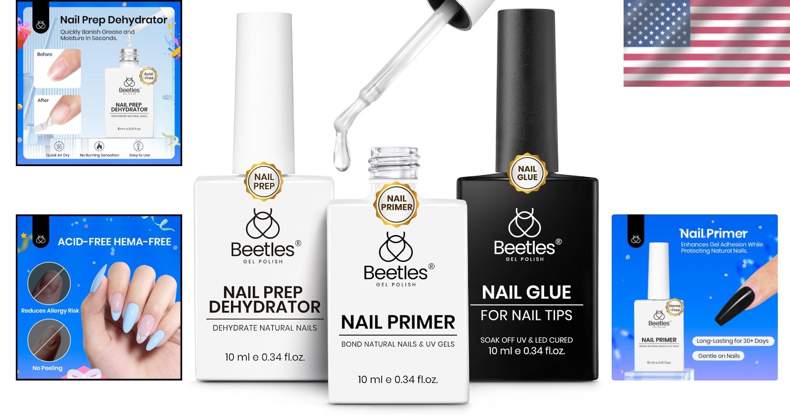 Beetles 3Pcs Gel Nail Glue Kit – Acid-Free & Hema-Free for Longer-Lasting Nails