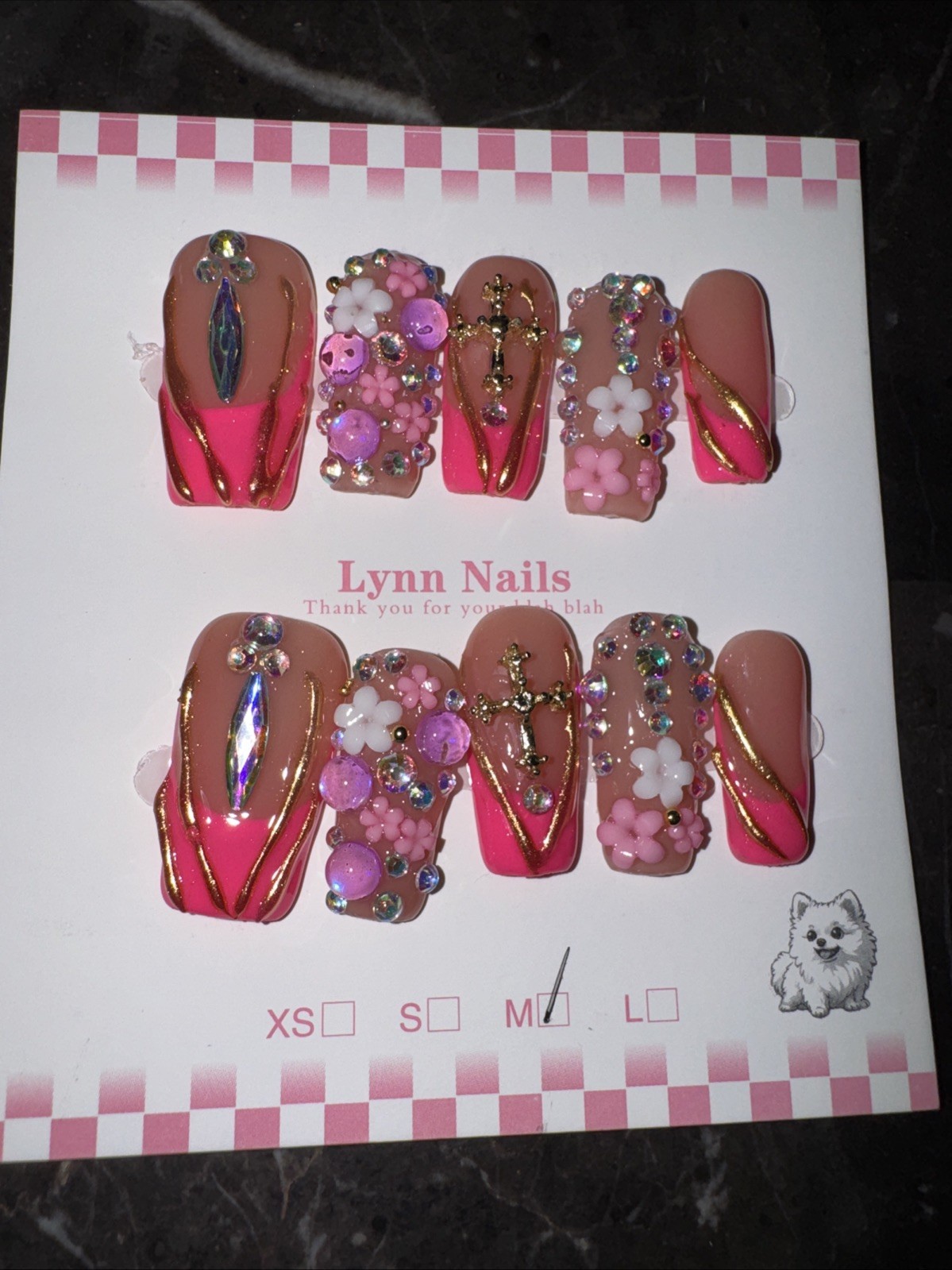 Handmade Glam Press On Nails Medium Square Rhinestone Set w/ Nail Kit Reusable