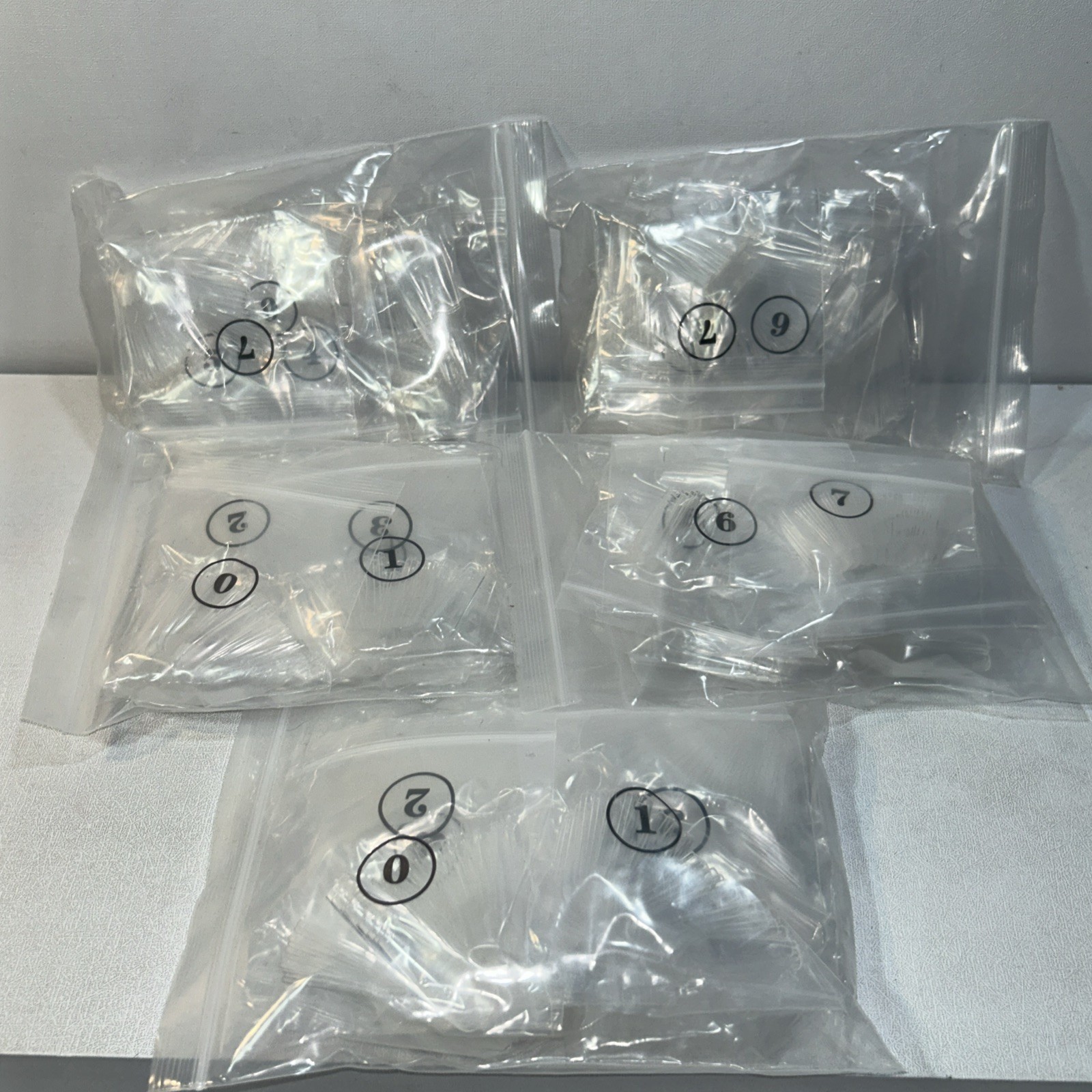 5 New Full Cover Sift Gel Nail Tips, Long Coffin, 500 Pieces Each