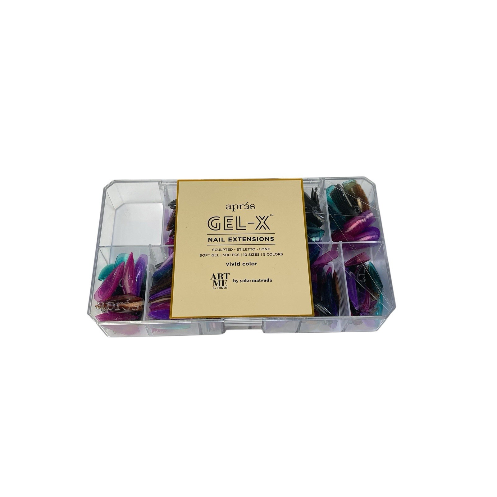 Apres GEL-X Nail Extensions 5 Colors Stiletto Long Tips 500 PCS 10 Sizes ART ME