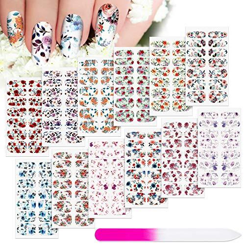 168 Pieces 12 Sheets Full Wraps Nail Polish Stickers Flower Print Bright Style