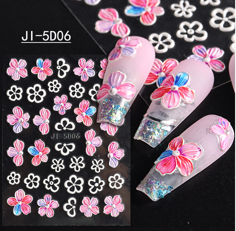 5D Nail Art Stickers Tulip Camellia Flowers Daisy Heart Decals Self-Adhesive DIY