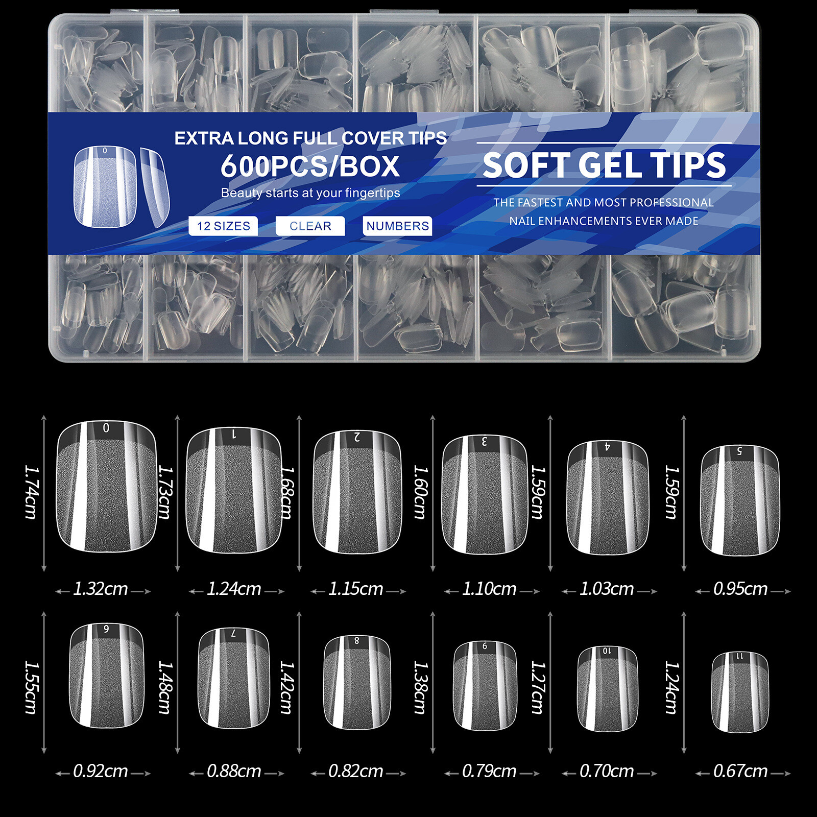 Ballerina Square Nail Almond Soft Clear Gel Tips Semi Frosted Full Cover Nails