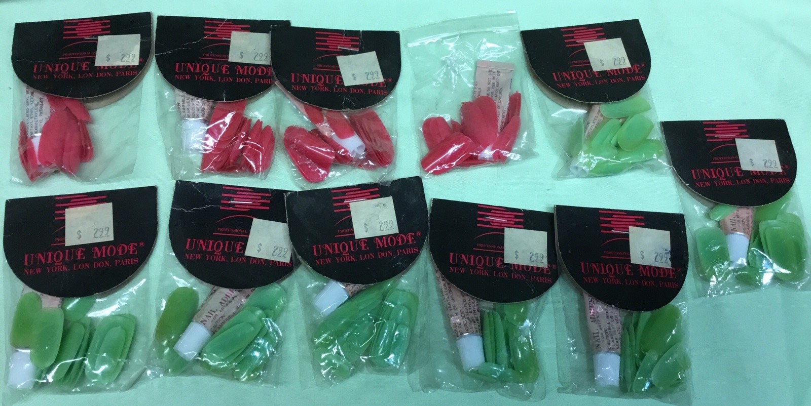VTG NEW ’90’s Dead Stock Unique Mode New York Nails Lot Of 11 Pink And Green
