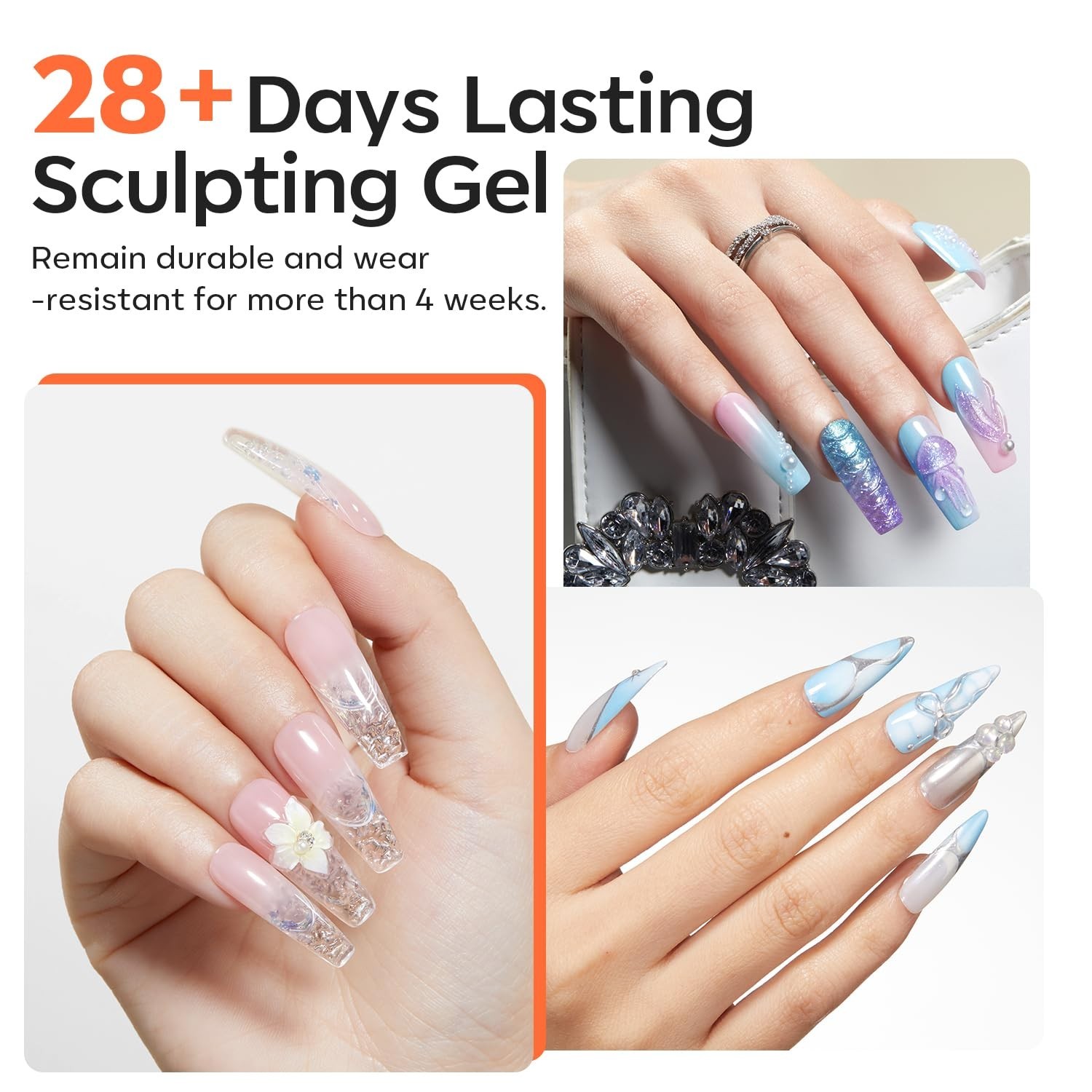 3D Nail Gel Sculpting Set – Non-Sticky Builder Gel & Chrome Powder for Home Use