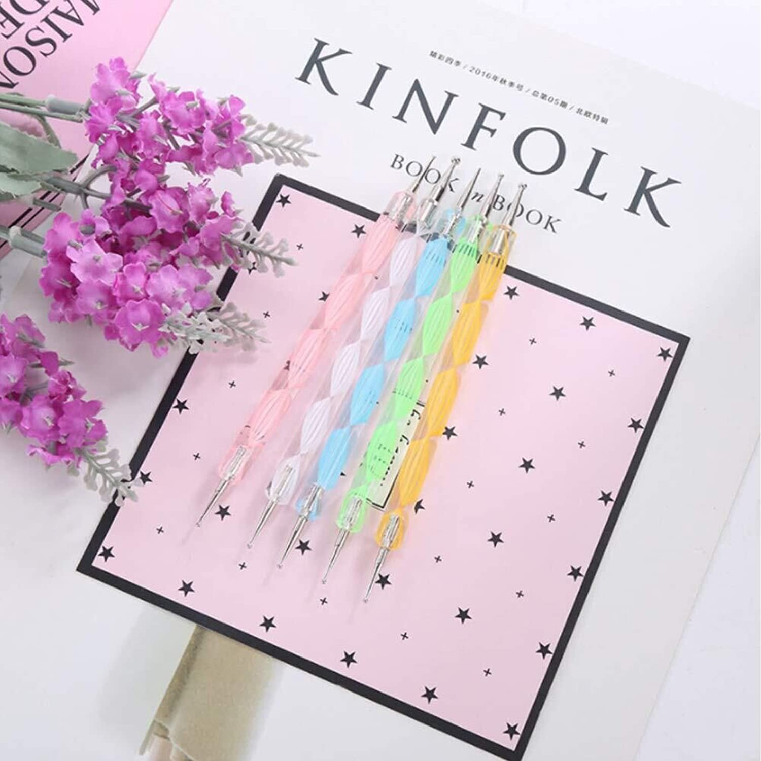 20pc Nail Art Kit: Black Brushes & Multi-Color Dotting Pens for DIY Design Salon