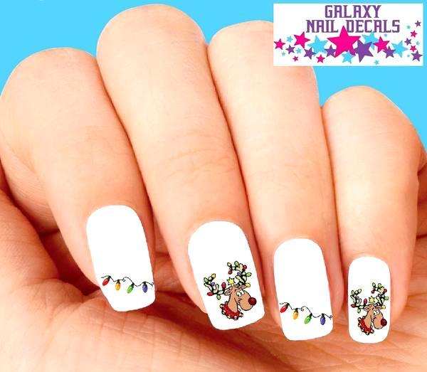 Waterslide Nail Decals – Set of 20 Christmas Holiday Reindeer & Lights Assorted