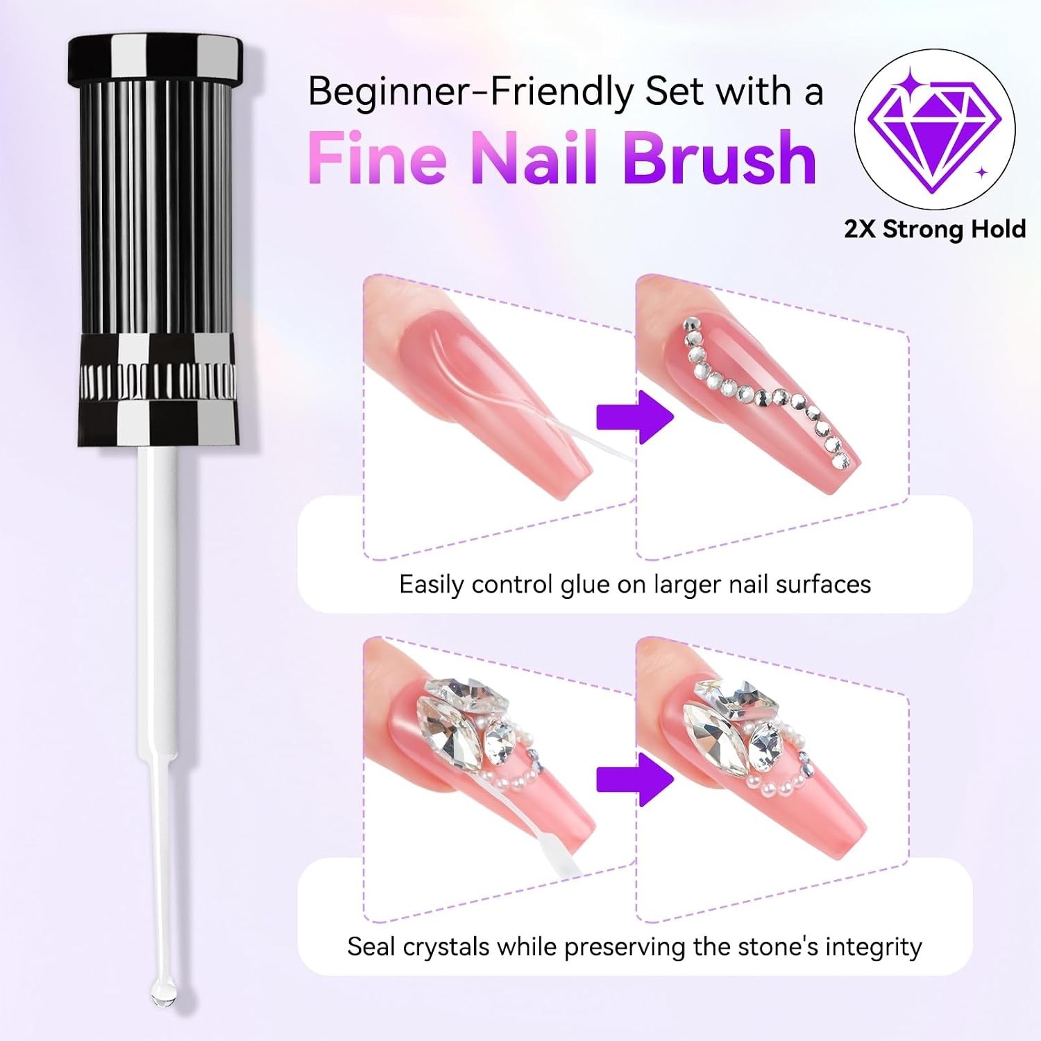 Super Strong Rhinestone Glue Gel for Nail Art – Dual Tip Design, 2x8ml
