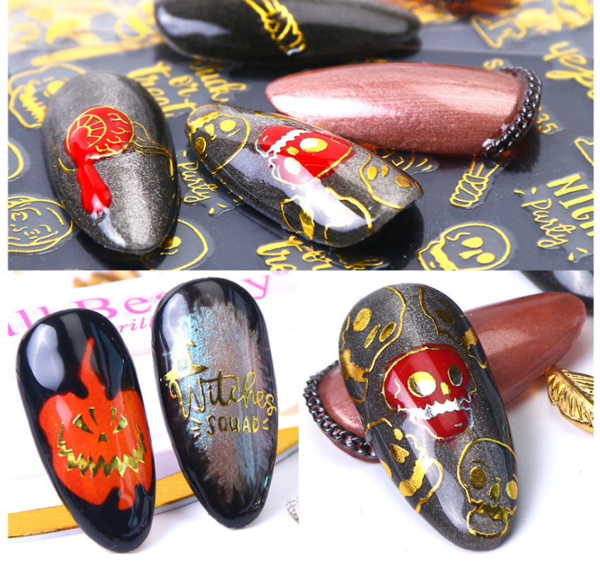 Nail Stickers Halloween Cross Bat Witch Pumpkin Skull Spider Decal DIY NH15