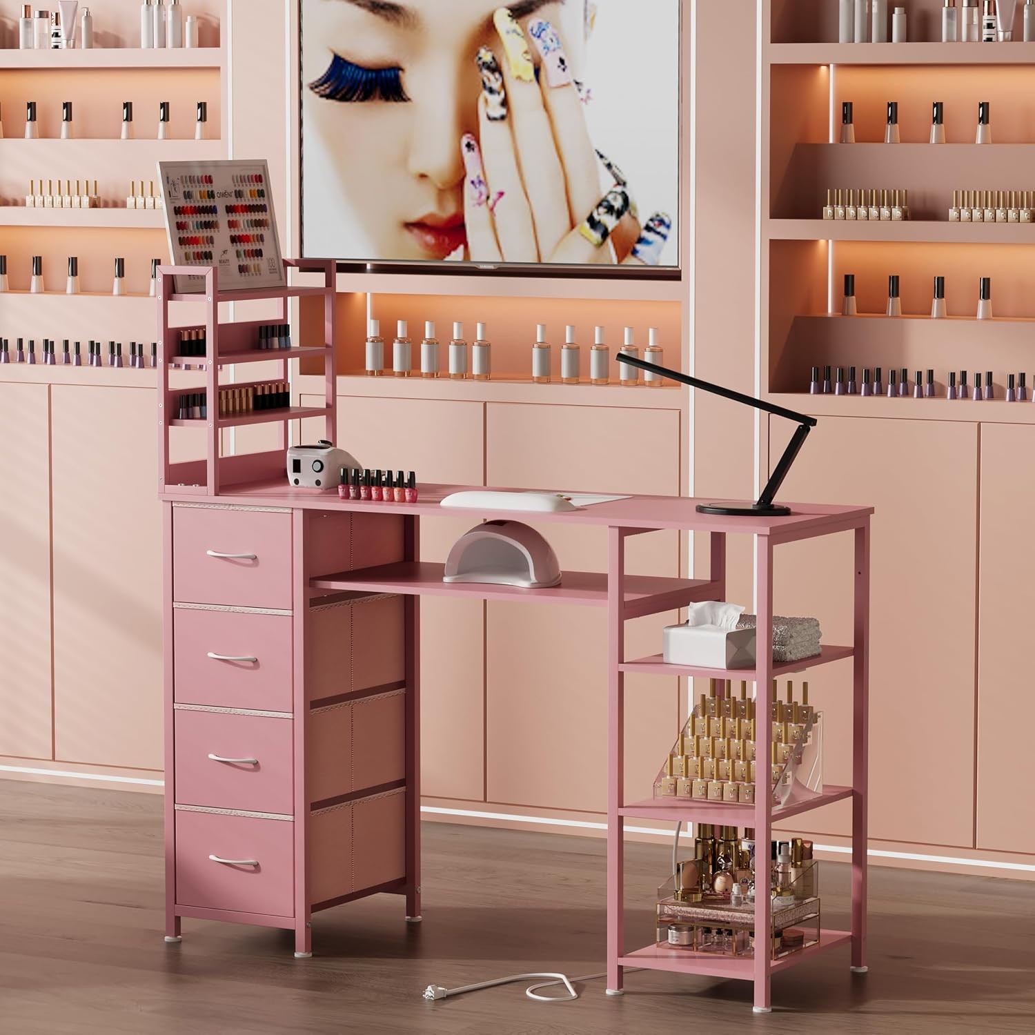Manicure Table Nail Desk for Nail Tech, Drawers and Power Outlet