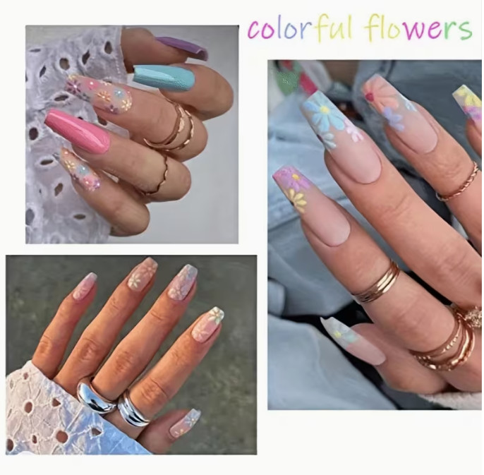 Flower & Heart Nail Stickers 5D Colourful Spring Floral Nail Art 1pcs