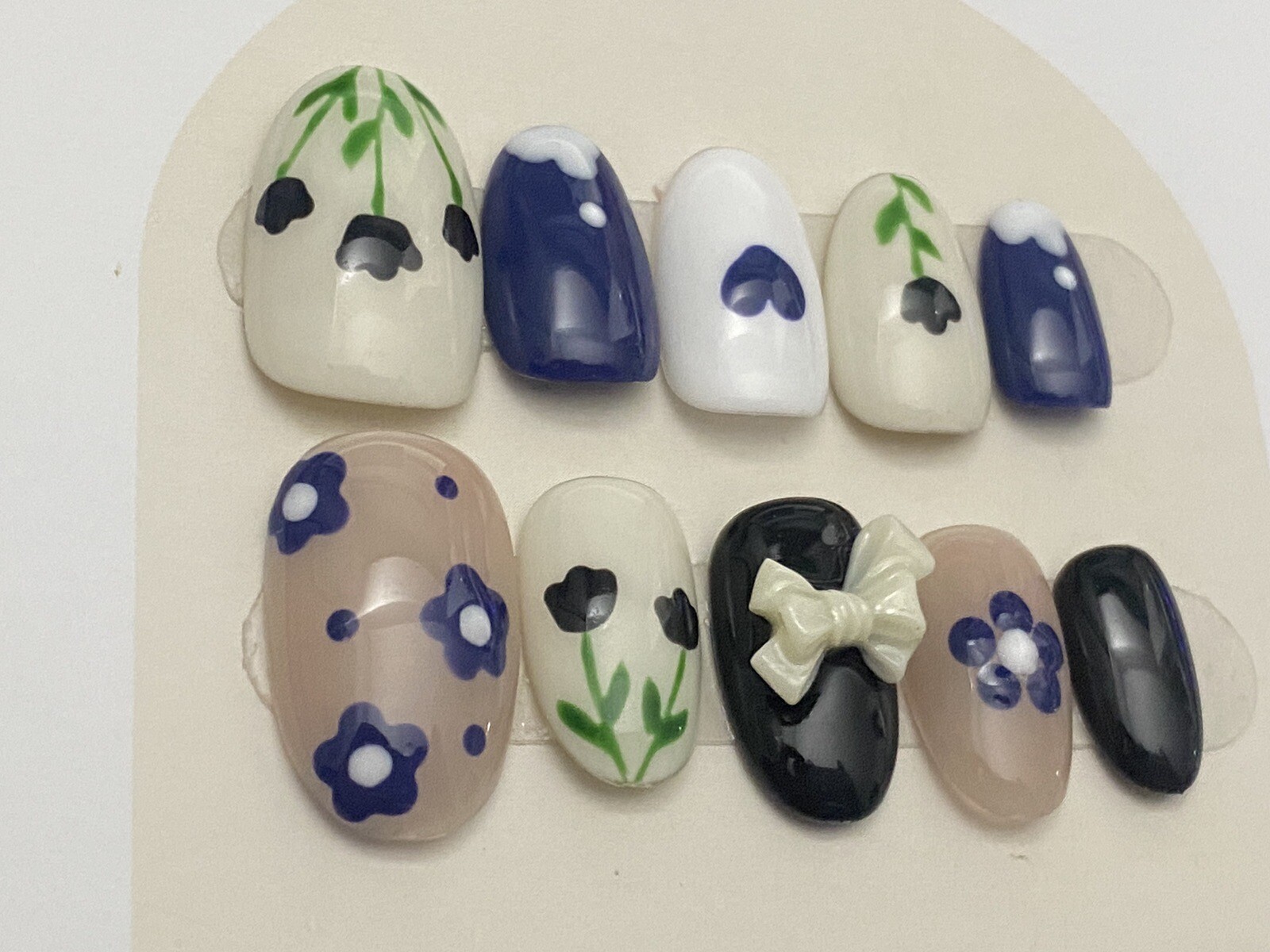 Hand Draw Flower Handmade press on nails-10 pcs-Medium-multicolor flower