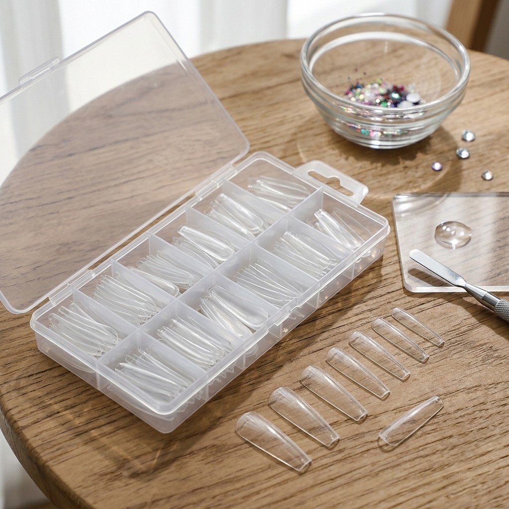 120Pcs Clear Long Coffin Nail Tips Press On False Nails with Storage Box