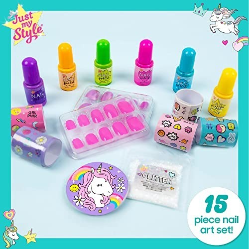 Nail Art Kit 6 Polishes 2 Adhesive Nail Sets Decals Glitter File Vegan