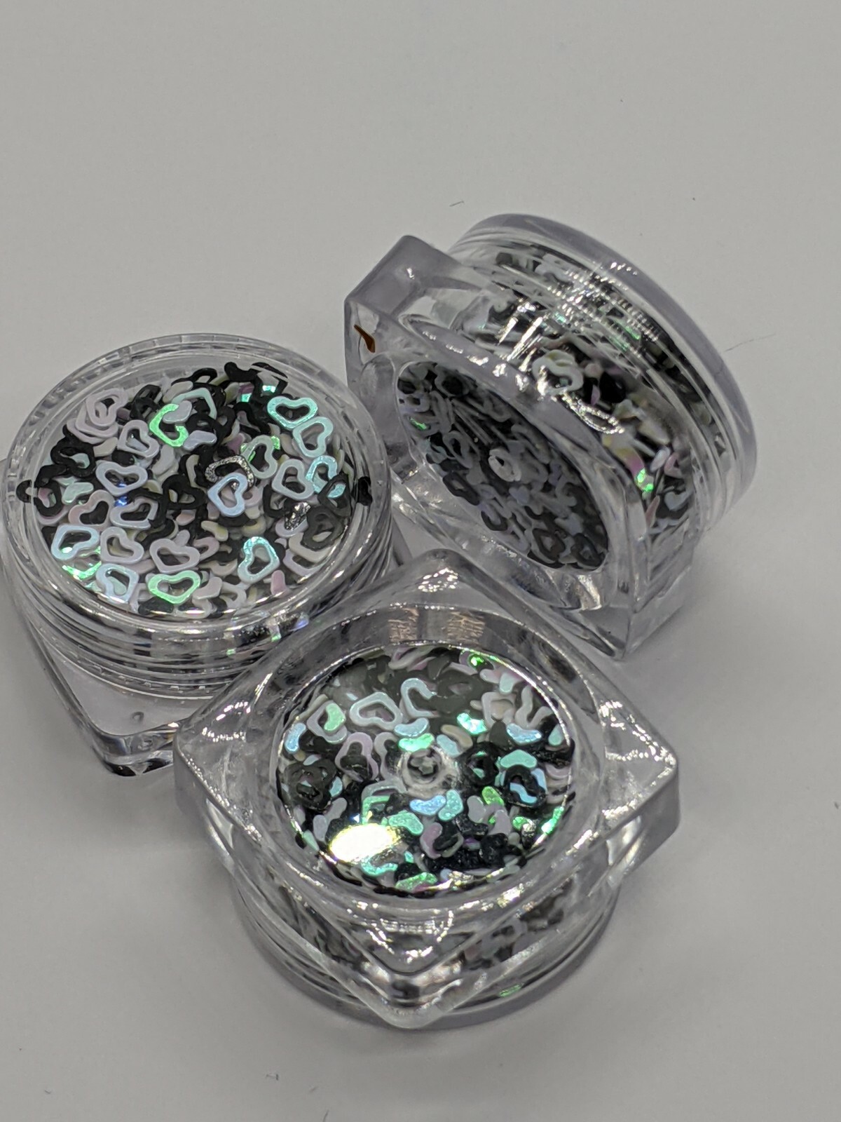 Black & White Hollow Heart Mix, Nail Art Embellishment Sequins, UK Seller