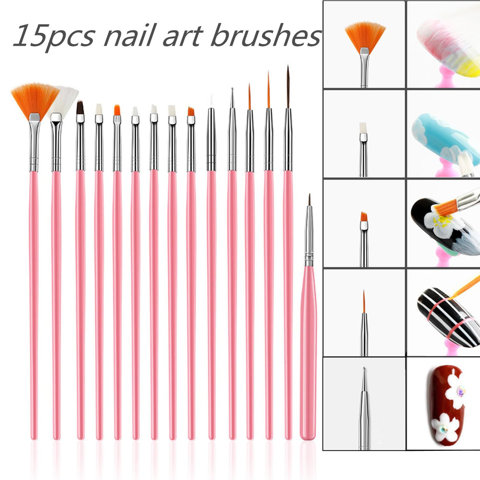 Nail Art Design Tools Set, 15 Painting Brushes, 5 Double-end Dotting Tools, 20