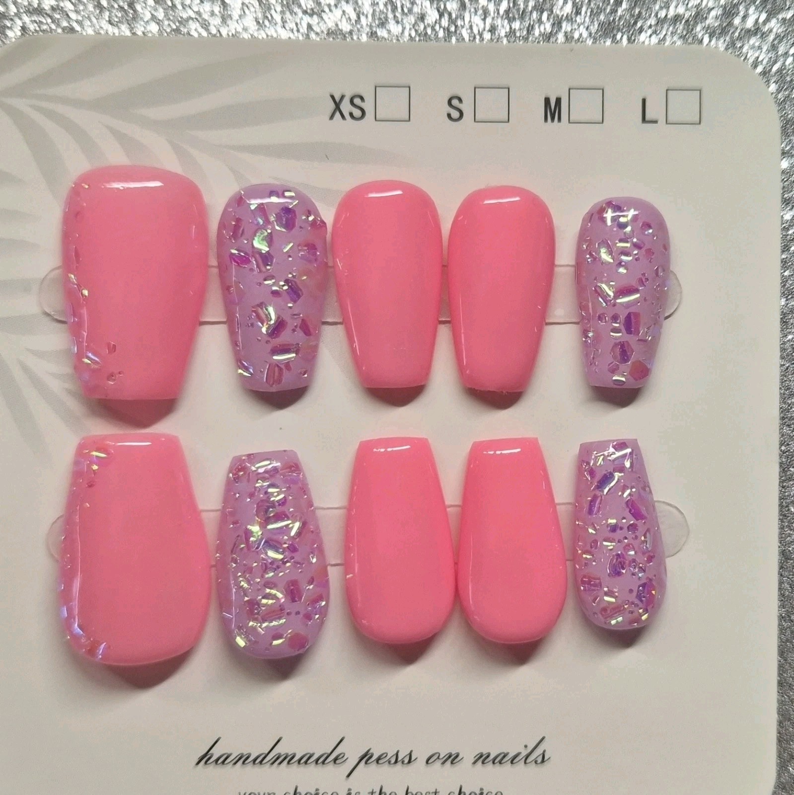 Pink Purple Glitter Coffin Press-On Nails Set Pre-Designed Full Cover