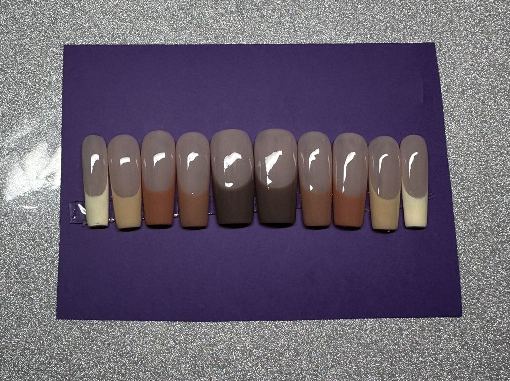 Premade Brown French Press On Nails Xs,S,M