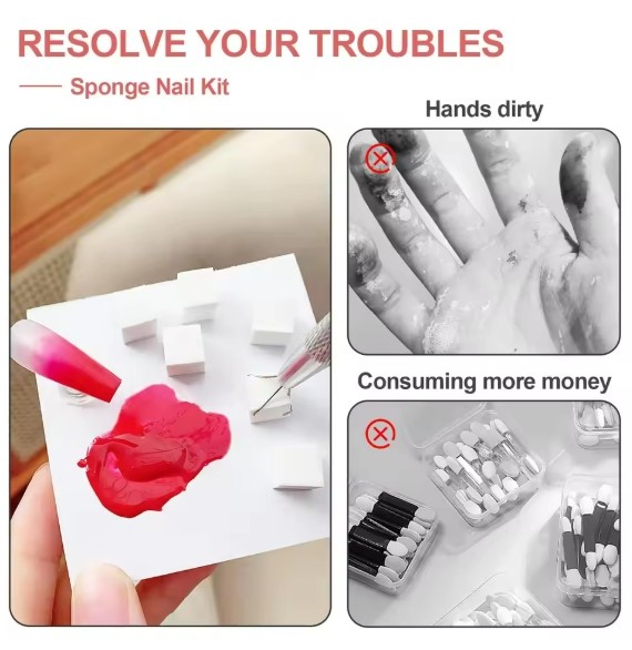 50Pcs Nail Art Soft Sponge With Versatile Portable Grabbing Pen For DIY