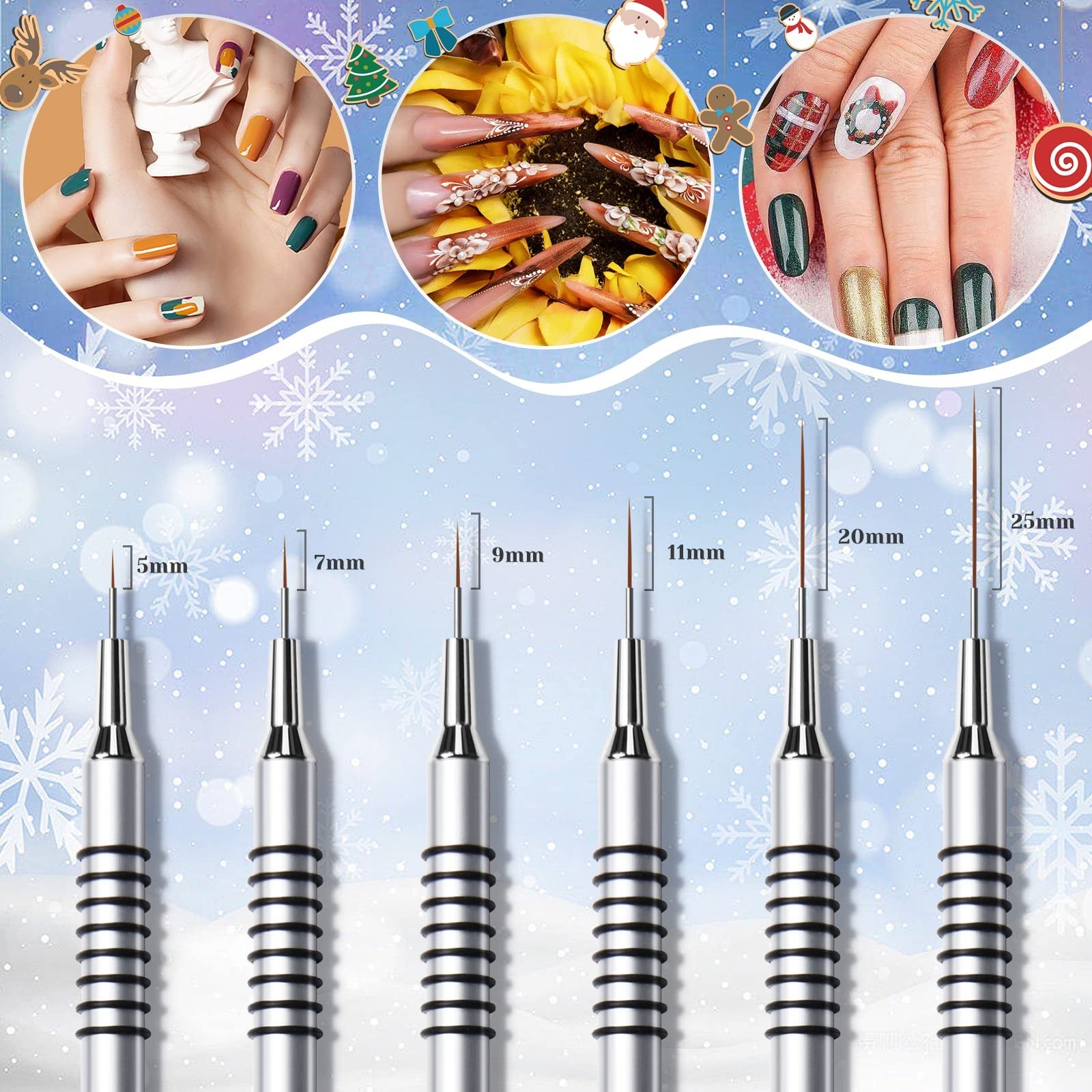 6Pcs Nail Art Liner Brush Set – Thin Striping & Dotting Pens for UV Gel Design