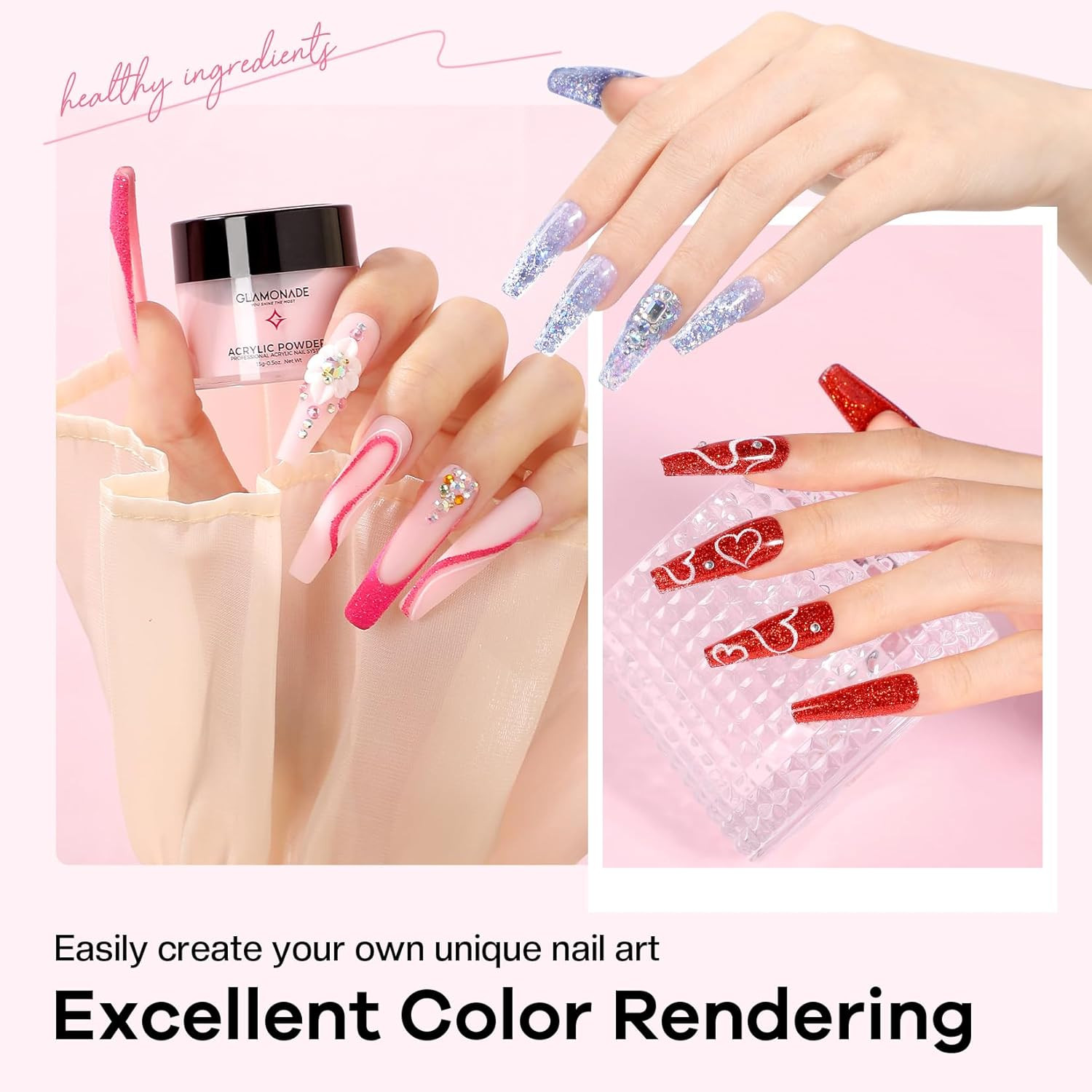 Acrylic Nail Kit for Beginners: Clear Pink Acrylic Powder Set Professional Nails