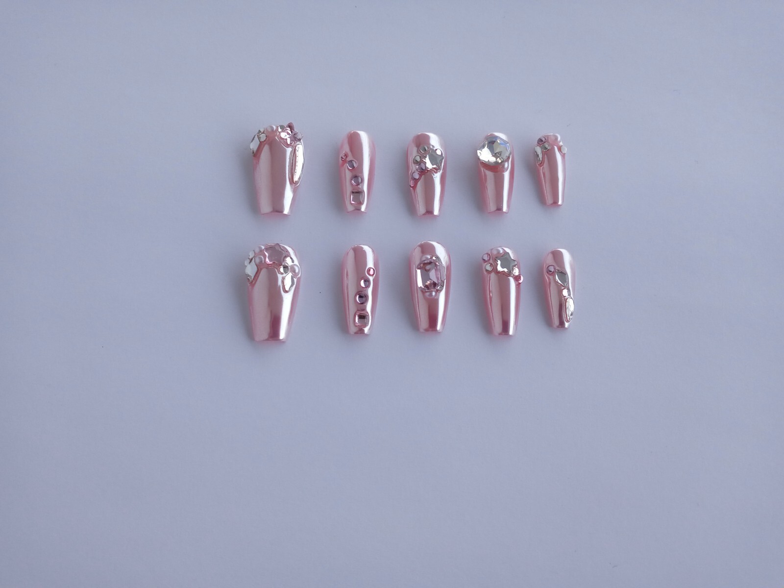 Handmade Press on Nails, “Size M, Coffin, 21-25mm Length.