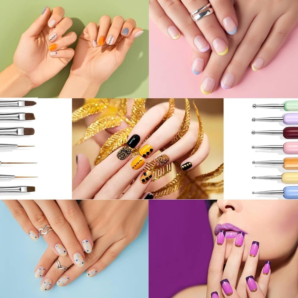 7PCS Nail Art Brush Set for DIY Painting Design with Liner Extension Gel Builder