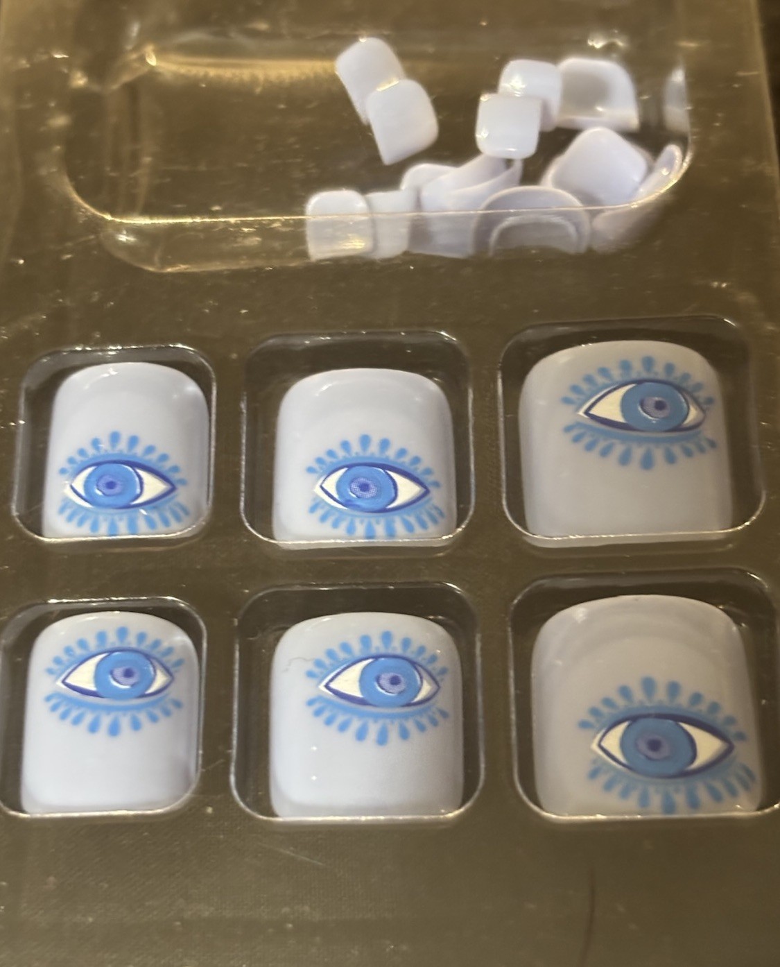 Press-On Toe Nails, Light Blue Eye Design, Square, Full Cover, Pre-Designed, PVC