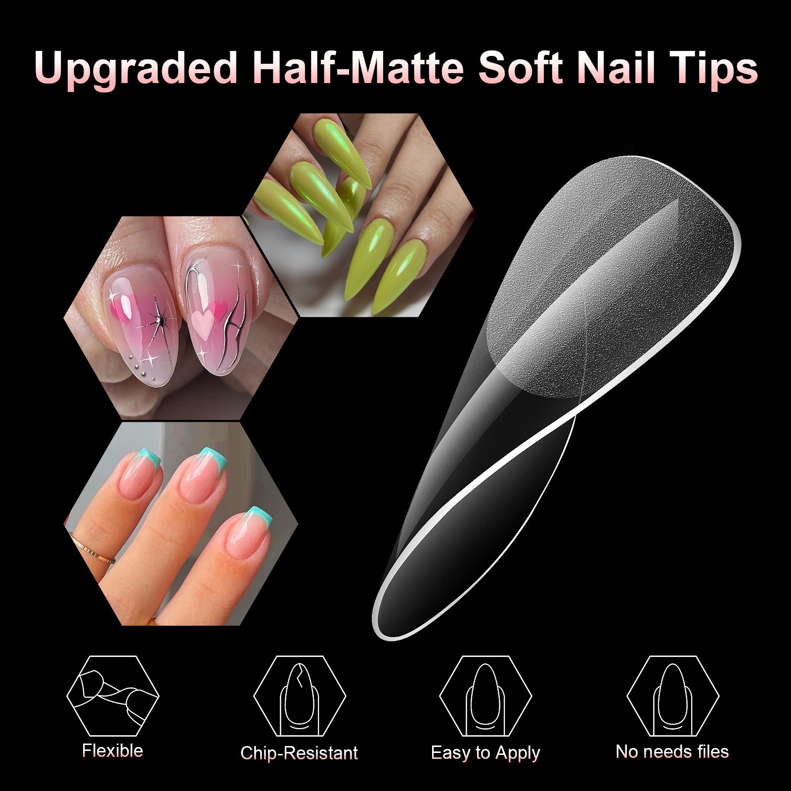 Soft Gel Nail Tips ~Almond Square Oval Stiletto Coffin Shape Nails ~120pcs/Box