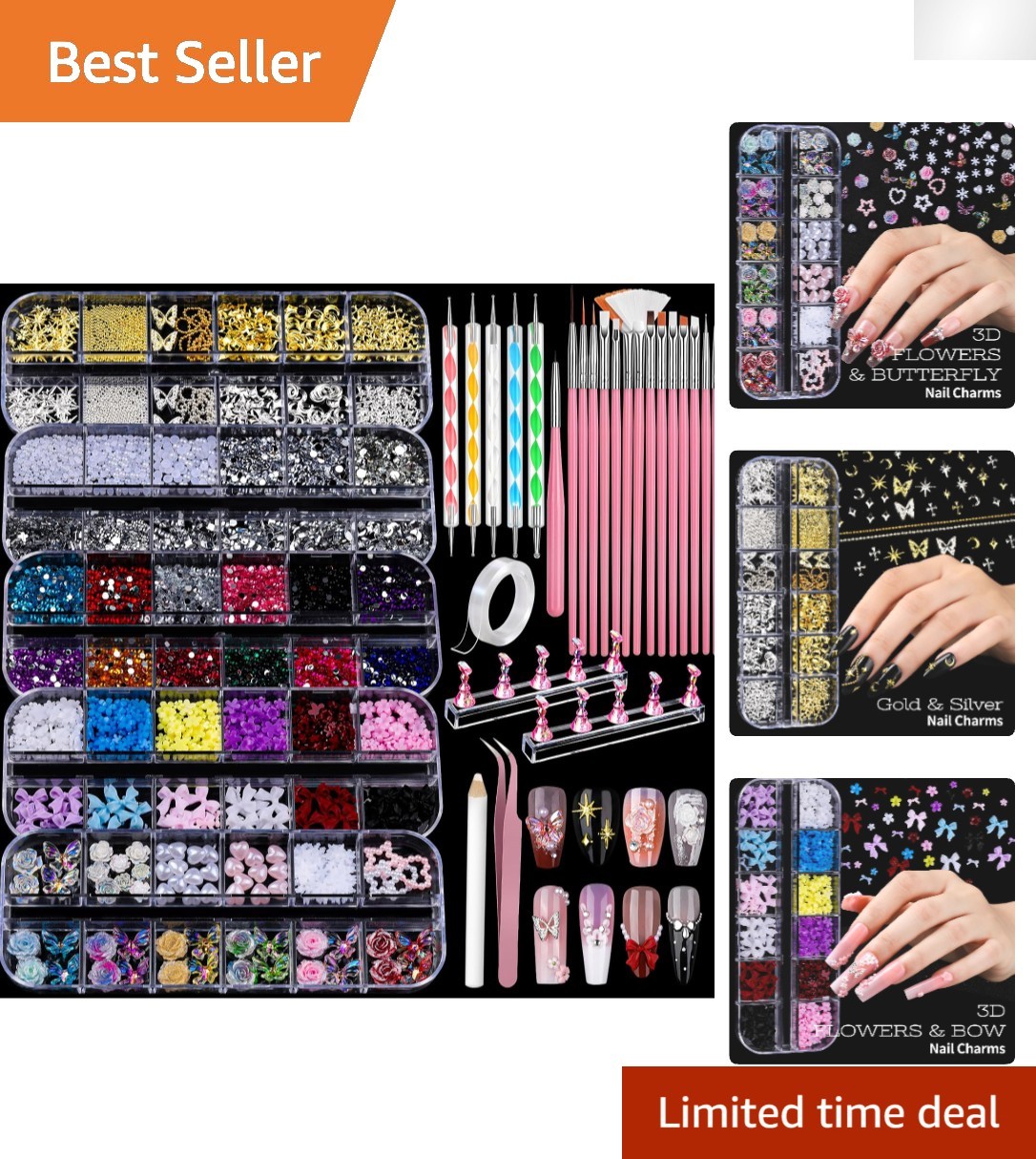 Creative Nail Art Kit with 5 Charm Boxes, Brushes & Dotting Tools for All Levels