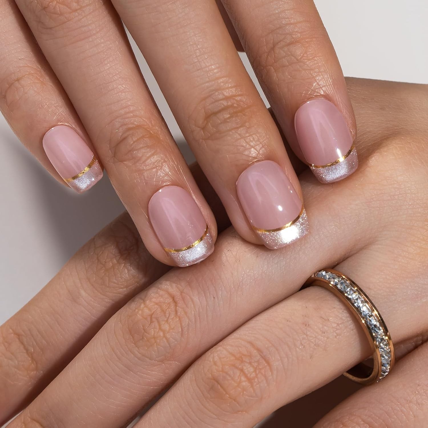Soft Gel Press on Nails, Cat Eye French Nail Tips, Full Cover Glossy Design R…