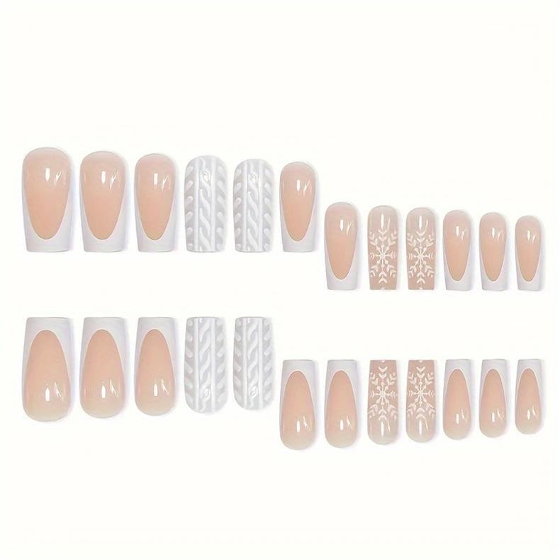 Christmas White Snowflake Medium Square Press On Nails