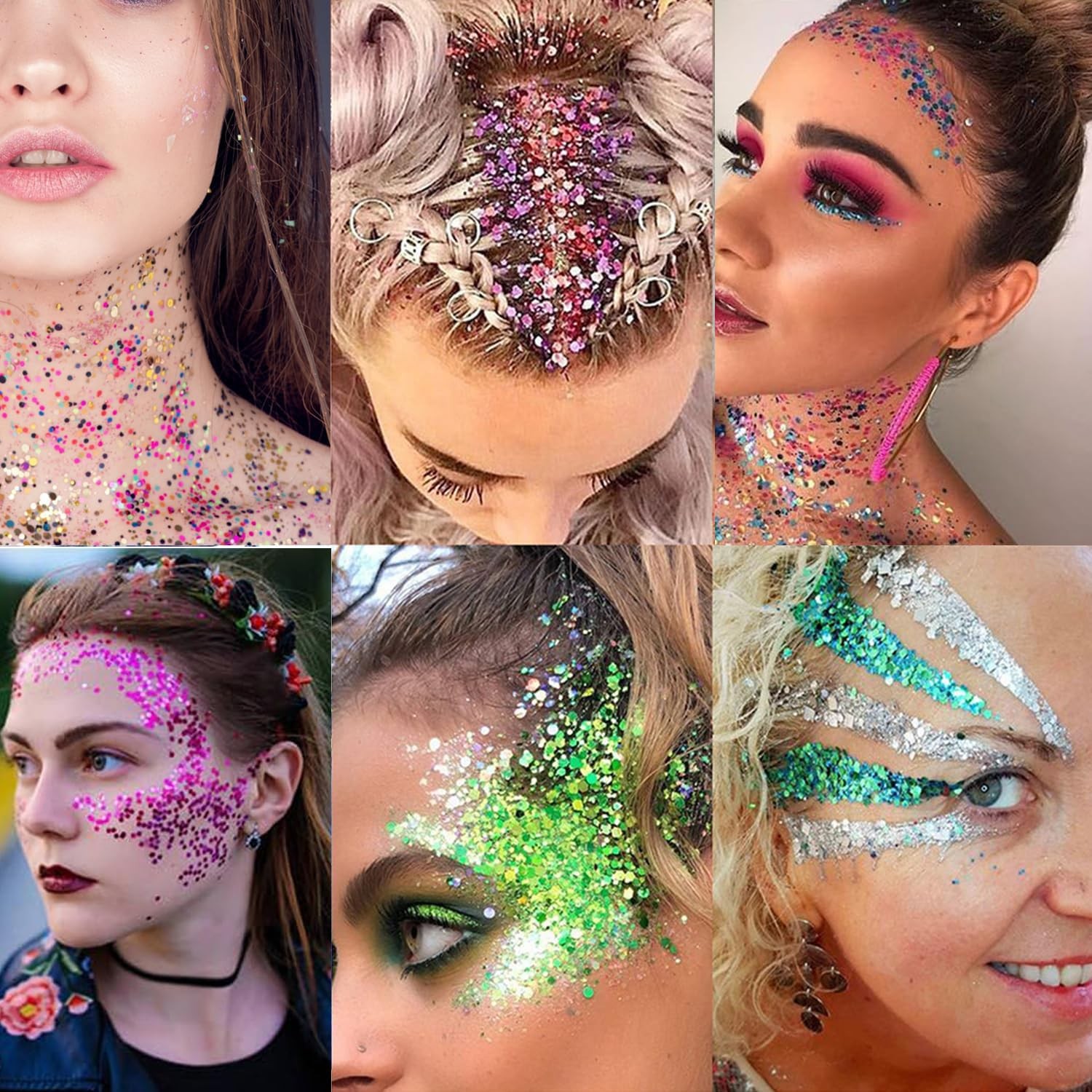 12 Vibrant Shades Face & Body Glitter Gel Set – Long Lasting Cosmetic Glitter…