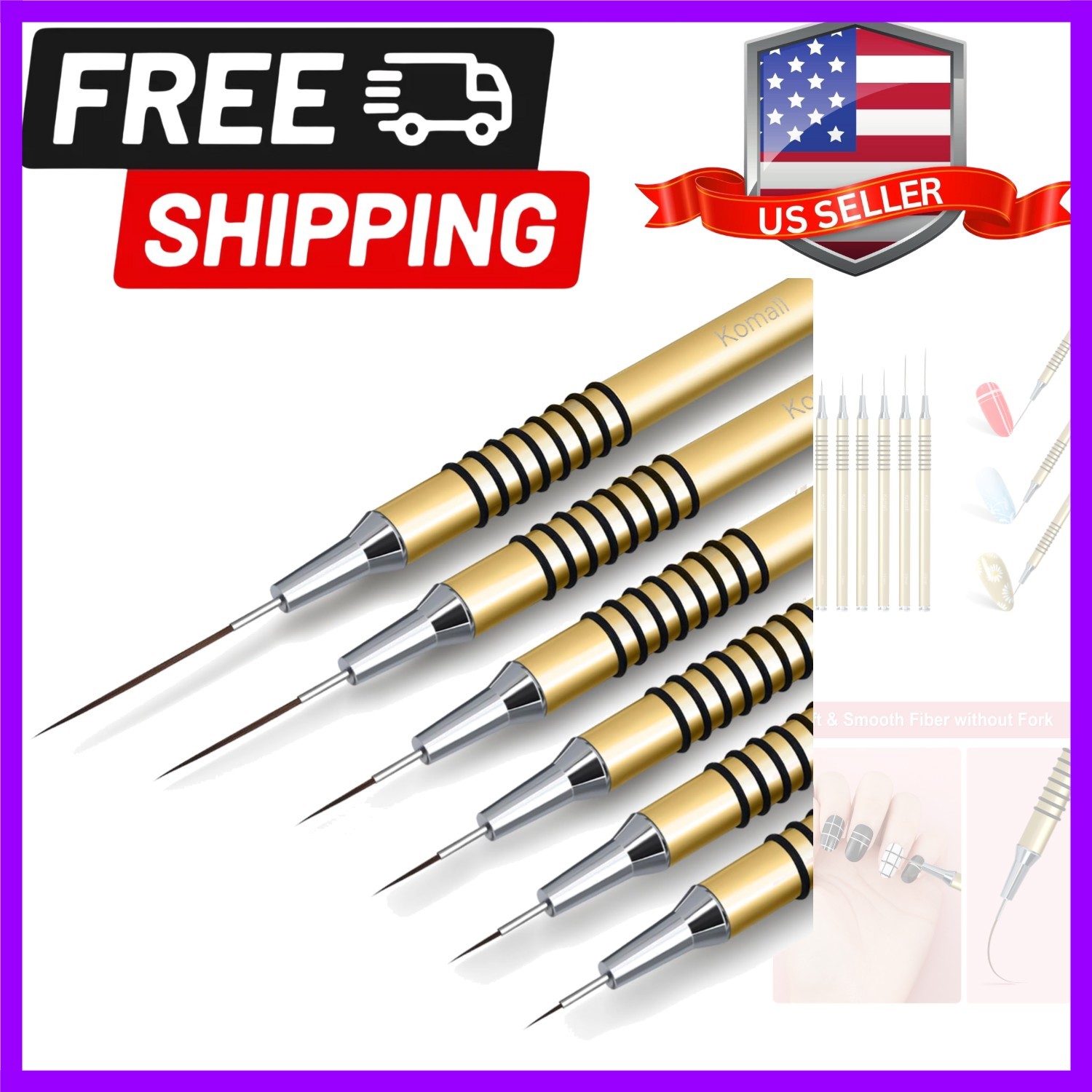 Metallic Nail Art Brushes, 6Pcs Non Slip Liner Brush Set, UV Gel Polish Paint…